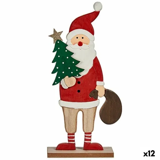 Figura Decorativa Pai Natal Branco Castanho Vermelho Verde Madeira 5 x 30 x 15 cm (12 Unidades)