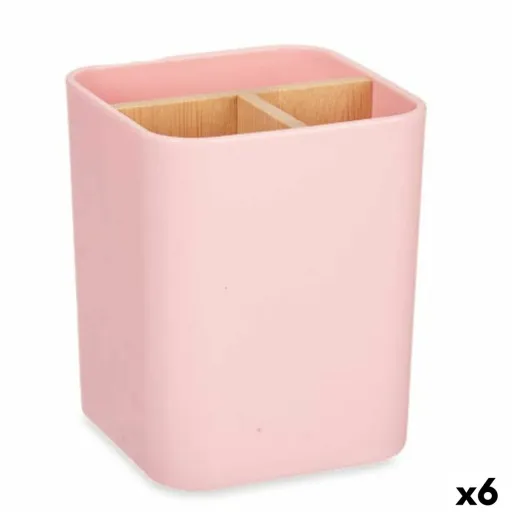 Suporte para a Escova de Dentes Cor de Rosa Bambu Polipropileno 9 x 11 x 9 cm (6 Unidades)