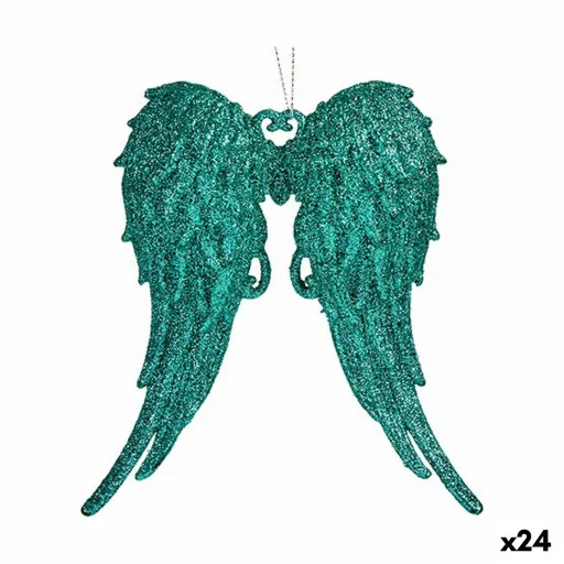 Adorno Natalício Asas de Anjo Verde Plástico Purpurina 13 x 14,5 x 2,5 cm (24 Unidades)