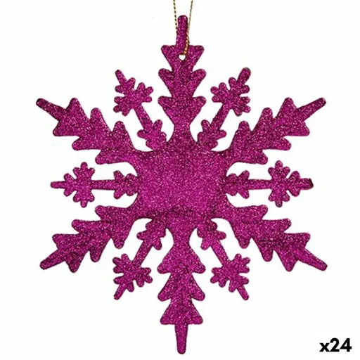 Adorno Natalício Flocos de Neve Fúcsia Plástico Purpurina 15 x 15 x 0,2 cm (24 Unidades)