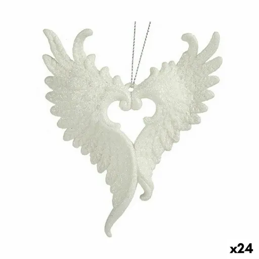 Adorno Natalício Asas de Anjo Branco Plástico Purpurina 12 x 13 x 2,5 cm (24 Unidades)