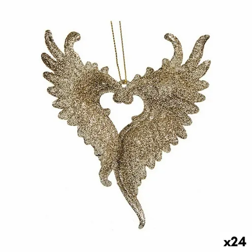 Adorno Natalício Asas de Anjo Champagne Plástico Purpurina 12 x 13 x 2,5 cm (24 Unidades)