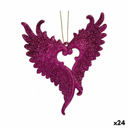 Adorno Natalício Asas de Anjo Fúcsia Plástico Purpurina 12 x 13 x 2,5 cm (24 Unidades)