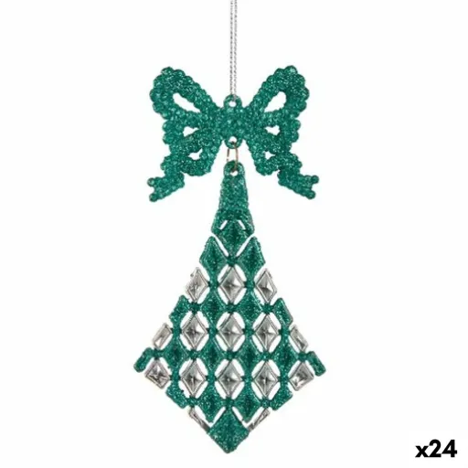 Adorno Natalício Laço Losangos Verde Plástico Purpurina 7,5 x 1 x 15,5 cm (24 Unidades)