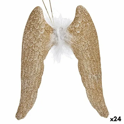 Adorno Natalício Asas de Anjo Champagne Plástico Purpurina 12,5 x 15 x 2,5 cm (24 Unidades)