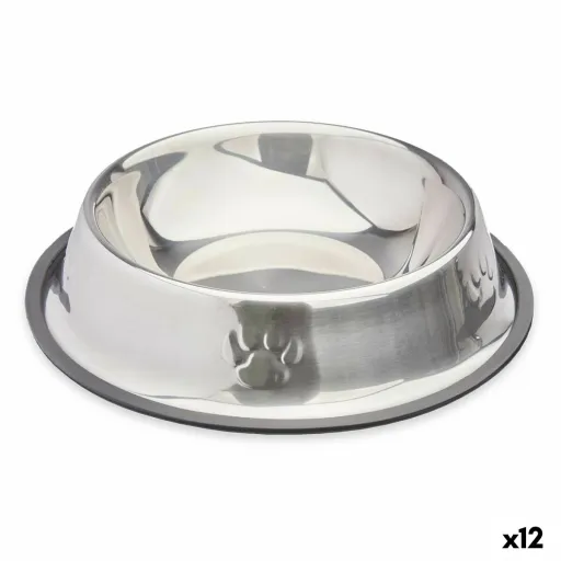 Comedouro para Cão Prateado Cinzento Borracha Metal 26 x 7 x 26 cm (12 Unidades)