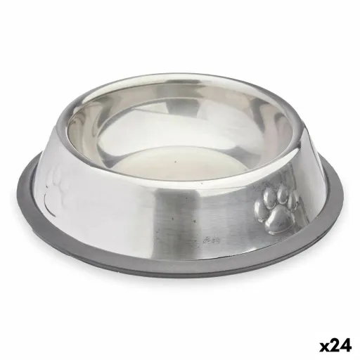 Comedouro para Cão Prateado Cinzento Borracha Metal 15 x 4 x 15 cm (24 Unidades)