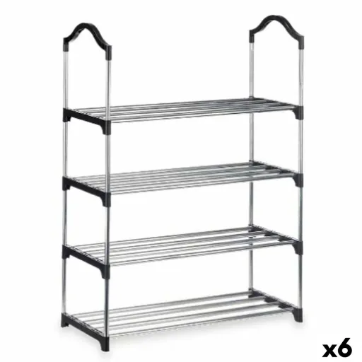 Sapateira 4 Prateleiras 76 x 26 x 58 cm Prateado Preto Metal (6 Unidades)