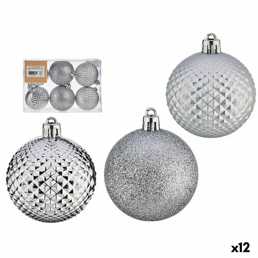 Conjunto de Bolas de Natal Ø 6 cm Prateado PVC (12 Unidades)