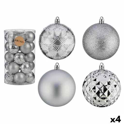 Conjunto de Bolas de Natal Prateado PVC Ø 8 cm (4 Unidades)