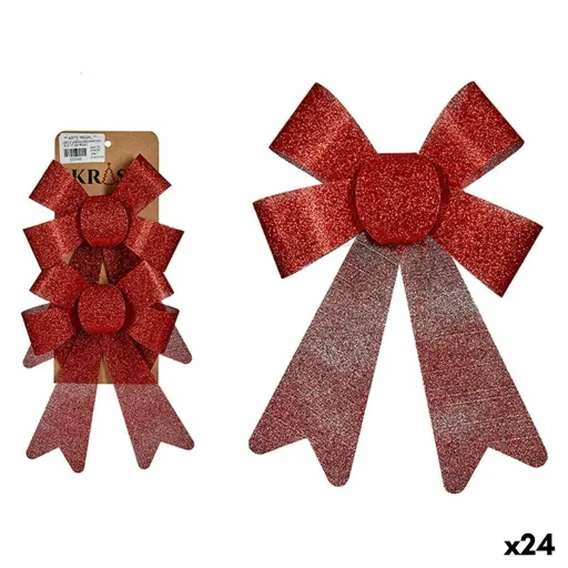 Conjunto de Decorações de Natal Laço Vermelho PVC 15 x 2 x 17 cm (24 Unidades)