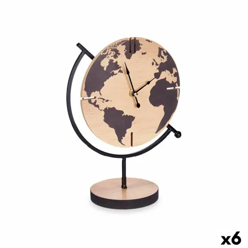 Tafelklok Mapa do Mundo Preto Metal Madeira MDF 22,5 x 30,5 x 12 cm (6 Unidades)