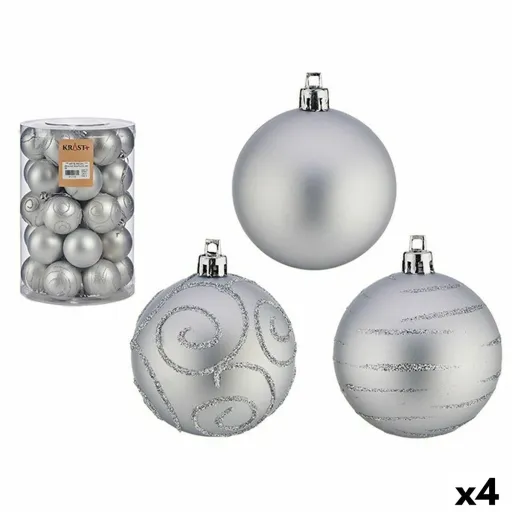 Conjunto de Bolas de Natal Prateado PVC Ø 6 cm (4 Unidades)