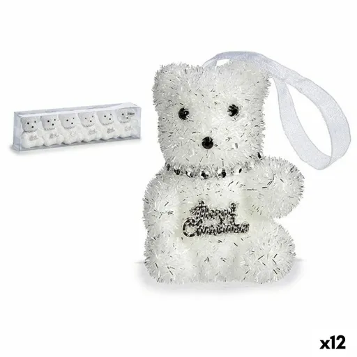 Conjunto de Decorações de Natal Urso Prateado Branco 5,5 x 7 x 5,5 cm (12 Unidades)