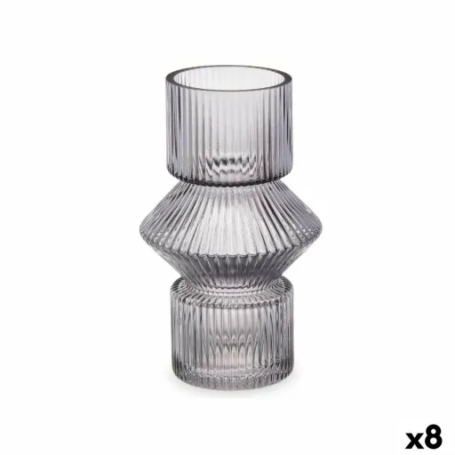 Vaso Riscas Cinzento Cristal 9,5 x 16,5 x 9,5 cm (8 Unidades)