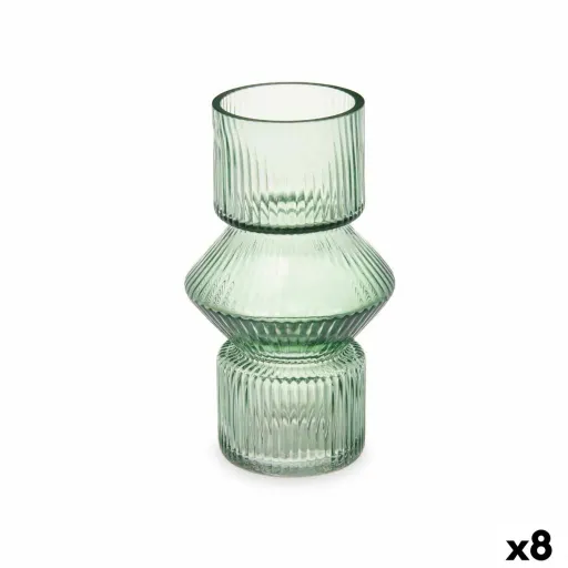 Vaso Riscas Verde Cristal 9,5 x 16,5 x 9,5 cm (8 Unidades)