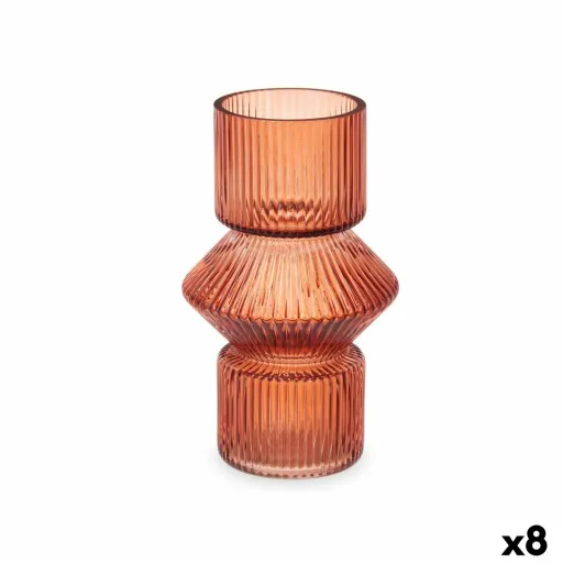 Vaso Riscas Laranja Cristal 9,5 x 16,5 x 9,5 cm (8 Unidades)