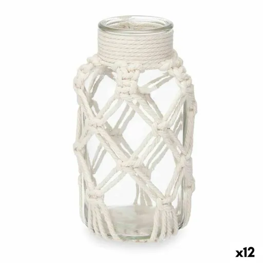 Vaso Branco Tecido Vidro 9 x 17 x 9 cm (12 Unidades) Macramé