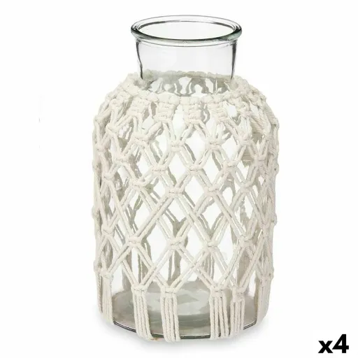 Vaso Branco Tecido Vidro 18,5 x 30,5 x 18,5 cm (4 Unidades) Macramé