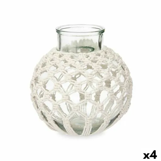 Vaso Branco Tecido Vidro 25 x 26,5 x 25 cm (4 Unidades) Macramé