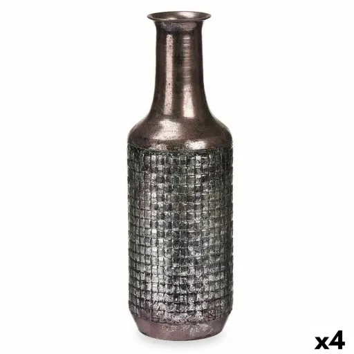 Vaso Prateado Metal 14 x 46 x 14 cm (4 Unidades) Com Relevo