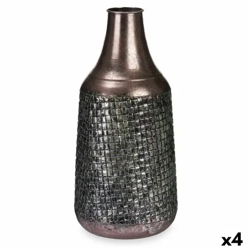 Vaso Prateado Metal 21 x 44 x 21 cm (4 Unidades) Com Relevo