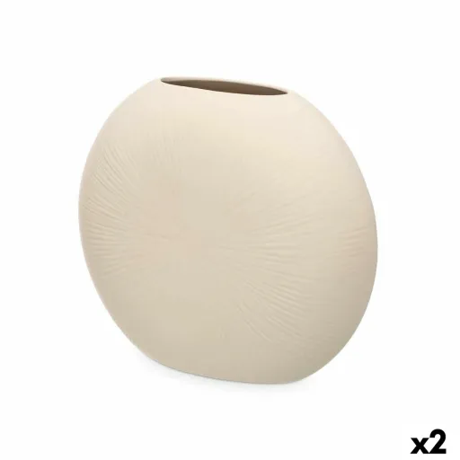 Vaso Bege Cerâmica 36 x 34 x 16 cm (2 Unidades) Circular