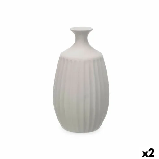 Vaso Cinzento Cerâmica 21 x 39 x 21 cm (2 Unidades) Riscas