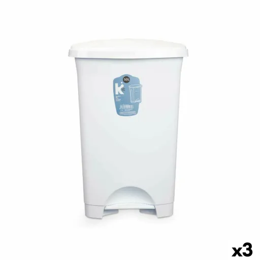 Papeleira com Pedal Branco Plástico 50 L (3 Unidades)