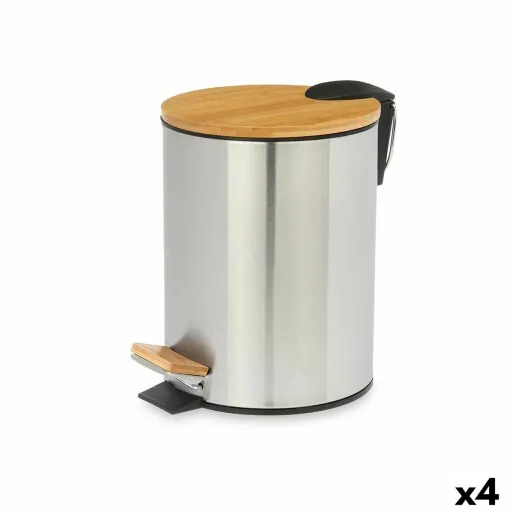 Papeleira com Pedal Castanho Prateado Bambu Aço Inoxidável 5 L (4 Unidades)