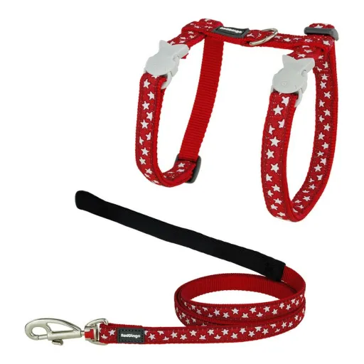 Arnês para Gato Red Dingo Style Vermelho Estrela Branco Correia