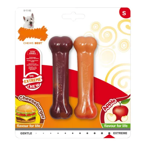 Mordedor para Cão Nylabone Extreme Chew Twin Maçã Queijo Hambúrguer Tamanho S Nylon (2 pcs)