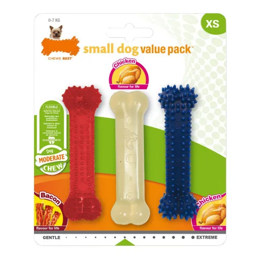 Mordedor para Cão Nylabone Value Pack Bacon Tamanho S Frango Termoplástico (3 pcs)