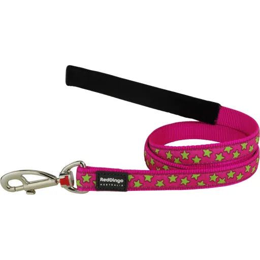 Trela para Cães Red Dingo STYLE STARS LIME ON HOT PINK 15mm x 120 cm