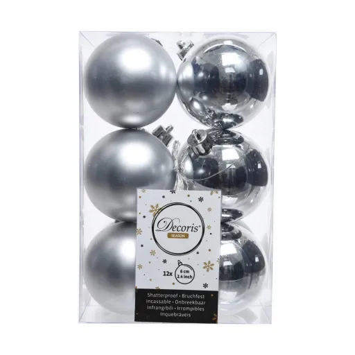 Bolas de Natal Decoris 12 Unidades Prateado Prata Plástico Ø 6 cm