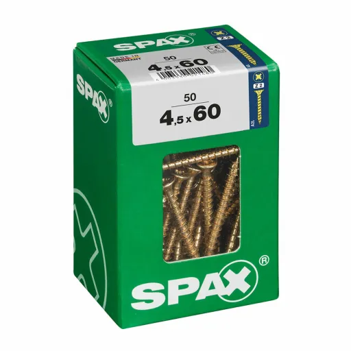 Caixa de Parafusos SPAX Parafuso de Madeira Cabeça Plana (4,5 x 60 mm)