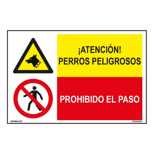 Placa Normaluz Perros Peligrosos / Prohibido El Paso 60 x 40 cm