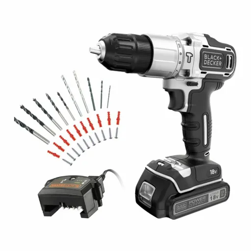 Conjunto de Berbequim e Acessórios Black & Decker Silver Edition Bdchd18sc1a-qw 18 V 45 Nm 30 Peças