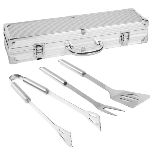 Kit de Utensílios para Churrasco com Estojo Aço Inoxidável 37 x 10 x 8 cm