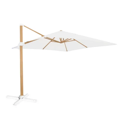 Parasol Tiber Branco Alumínio Teca 300 x 300 x 250 cm