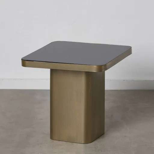 Mesa de Apoio 50,5 x 50,5 x 51 cm Cristal Preto Dourado Metal