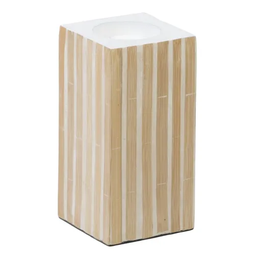 Castiçais Bege Bambu Madeira MDF 10,5 x 10,5 x 21 cm