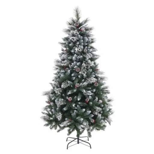 Árvore de Natal Branco Vermelho Verde PVC Metal Polietileno Nevado 210 cm