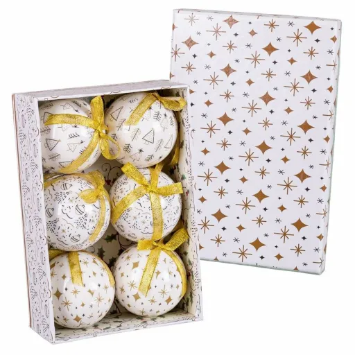 Bolas de Natal Branco Dourado Papel Polyfoam 7,5 x 7,5 x 7,5 cm (6 Unidades)