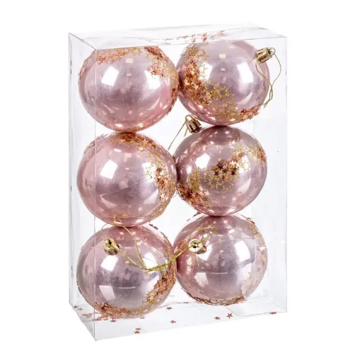 Bolas de Natal Cor de Rosa Plástico 8 cm (6 Unidades)