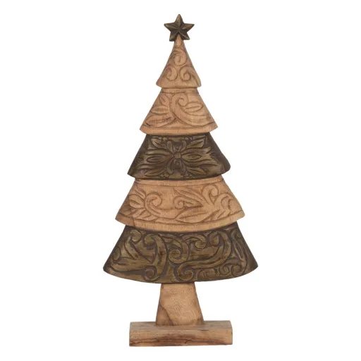 Adorno Natalício Castanho Madeira de Mangueira Árvore de Natal 32 x 9 x 65,5 cm