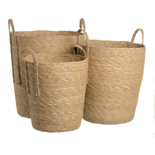 Conjunto de Cestos Natural Junco 42 x 42 x 48 cm (3 Peças)