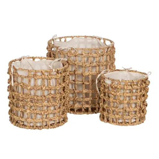 Conjunto de Cestos Bege Creme Fibra Natural 45 x 45 x 45 cm (3 Unidades)