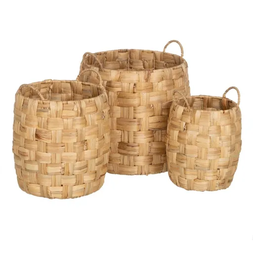 Conjunto de Cestos Bege Fibra Natural 37 x 37 x 40 cm (3 Unidades)