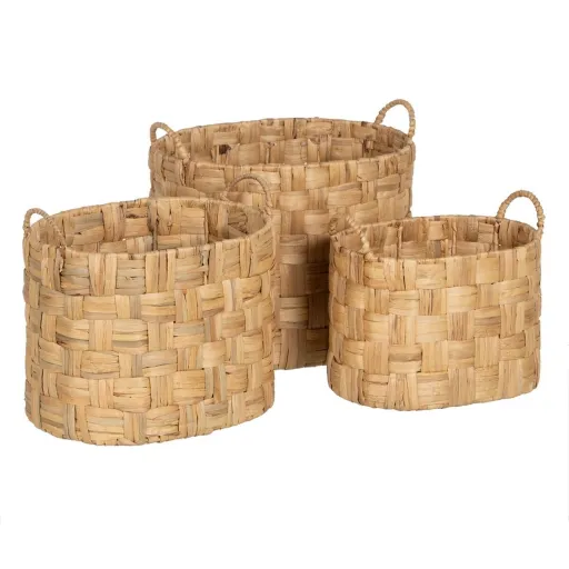 Conjunto de Cestos Bege Fibra Natural 45 x 35 x 41 cm (3 Unidades)